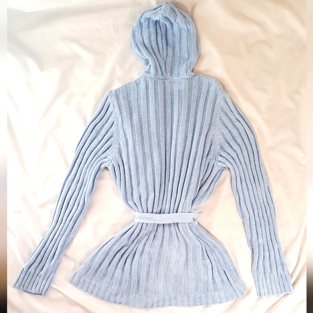 VENEZIA Jeans Co. Cableknit Belted Robe Cardigan Sweater with Hoodie - Picture 2 of 15